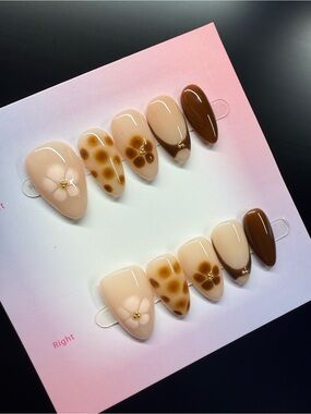 Neutral Brown Floral & Leopard Press-On Nails Small